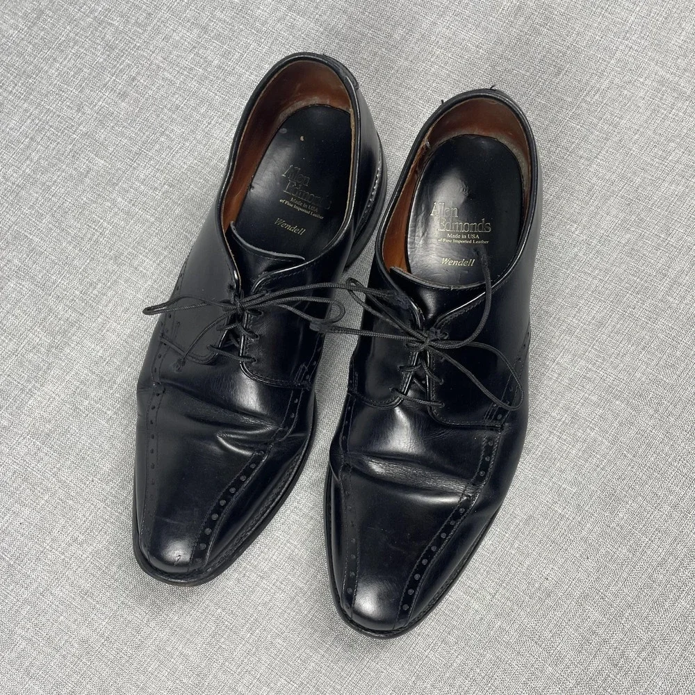 Allen Edmonds Wendell Shoes Mens‎ Size 7 Black Derby Cap Toe Leather Made USA